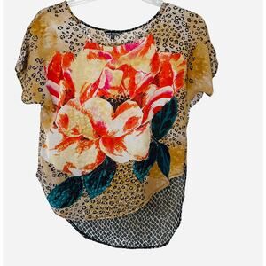 UNIQUE SPECTRUM SHORT SLV PULL-OVER ASYMMETRICAL BLOUSE, WOMENS, S, MULTICOLORS